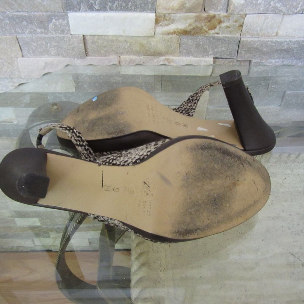 Via Condotti Italian Leather Brown/White Open Toe Slingback Shoes in Size 9M - Picture 5 of 5